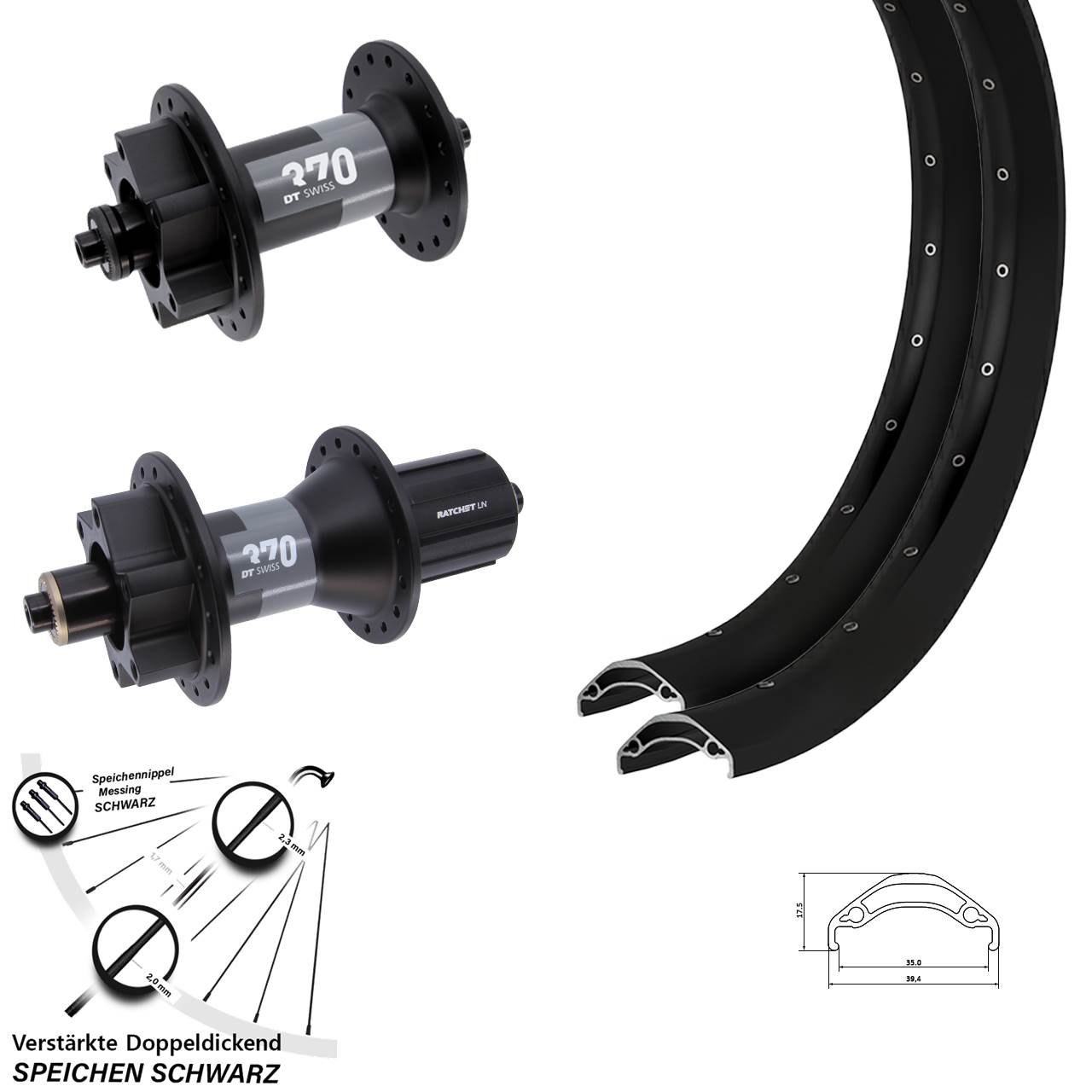 29 Zoll Laufradsatz QR Ryde Disc 35 DT Swiss 370 8-11 fach HG