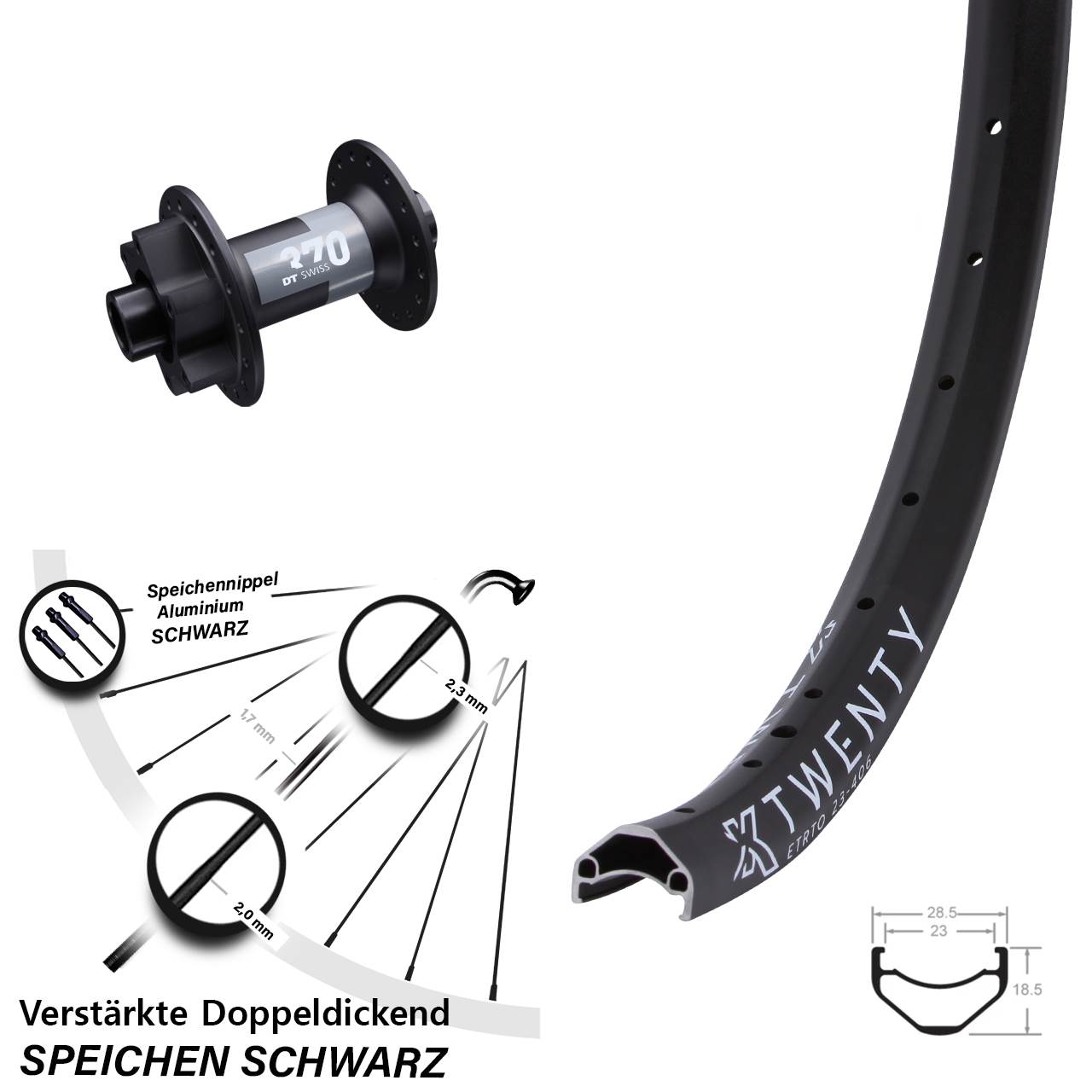 6-Loch Vorderrad 20 Zoll KX Twenty DT Swiss 370 15x100