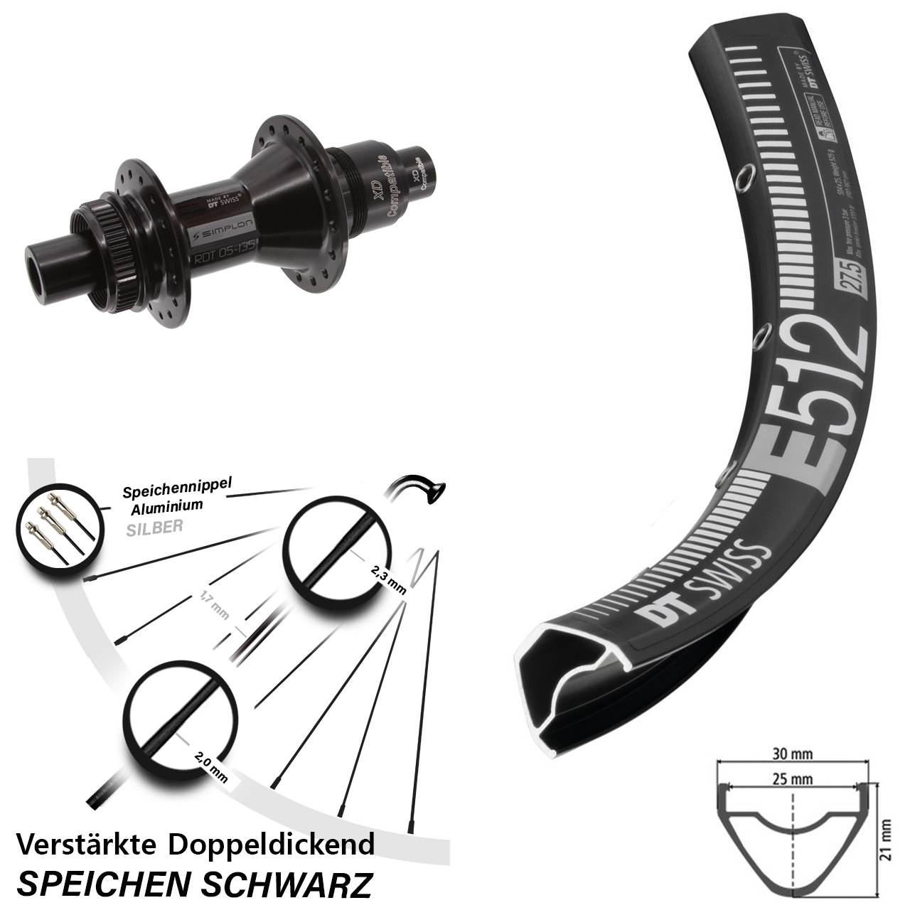 DT Swiss E 512 DT Swiss 370 650B Centerlock Hinterrad 12x142 XD 11-12 fach