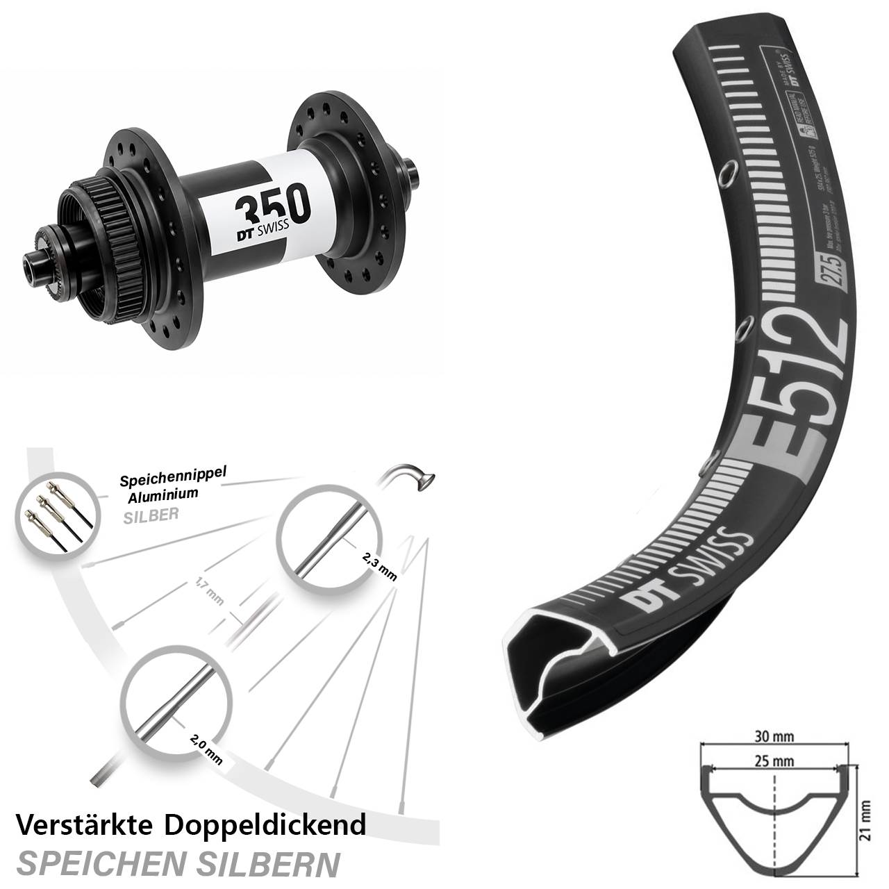 DT Swiss E 512-350 Disc 29 Zoll Vorderrad für Schnellspanner