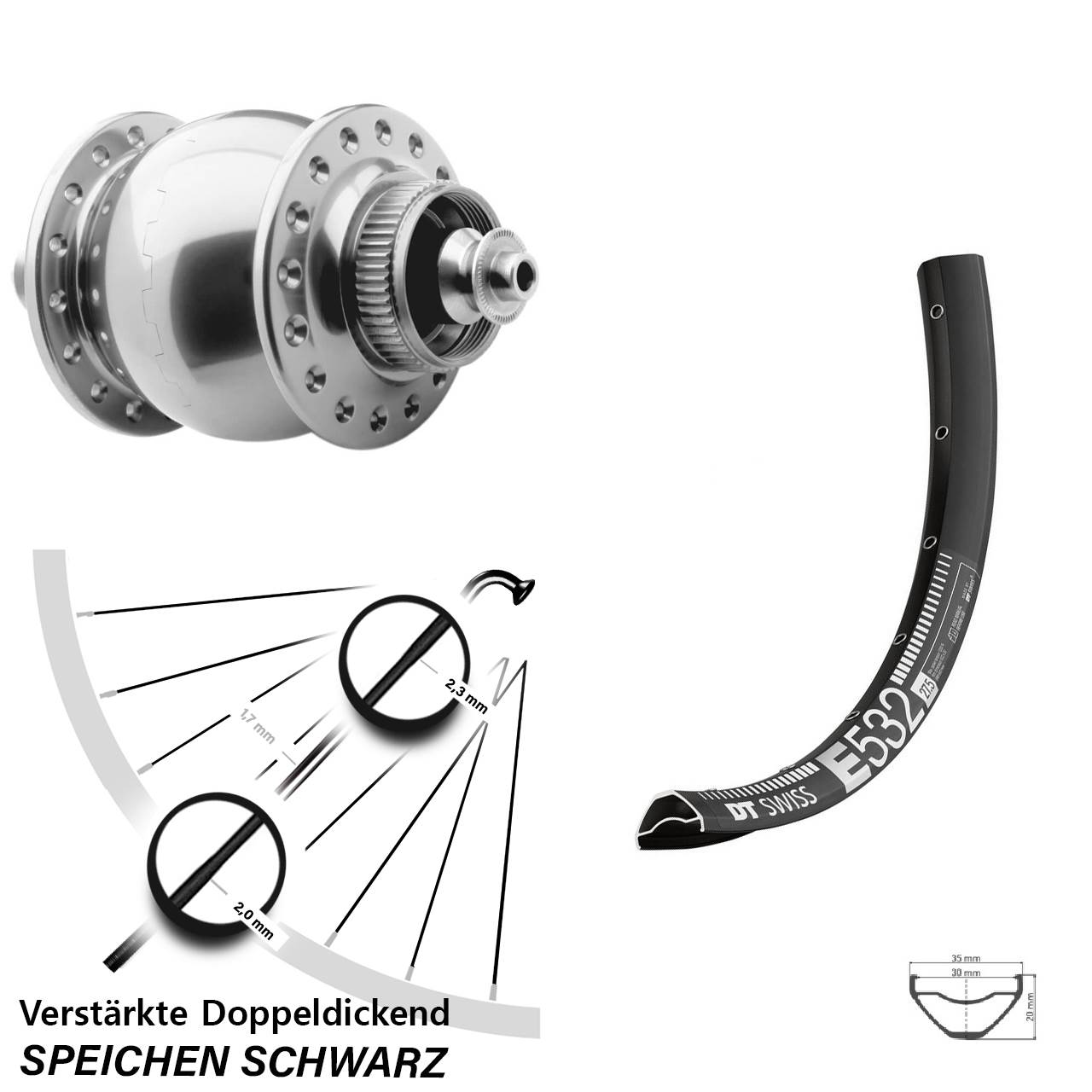 SON 28 DT Swiss E532 27,5 Zoll Nabendynamovorderrad Centerlock QR