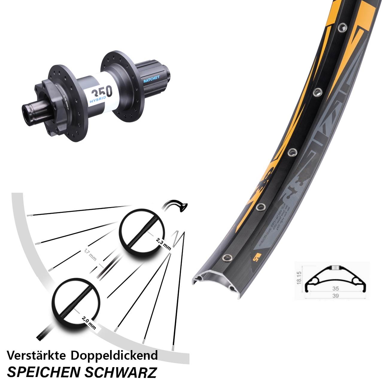 Disc Laufrad 12x148 27,5 Zoll Rodi TRYP 35 DT Swiss 350 Hybrid 8-11 fach HG