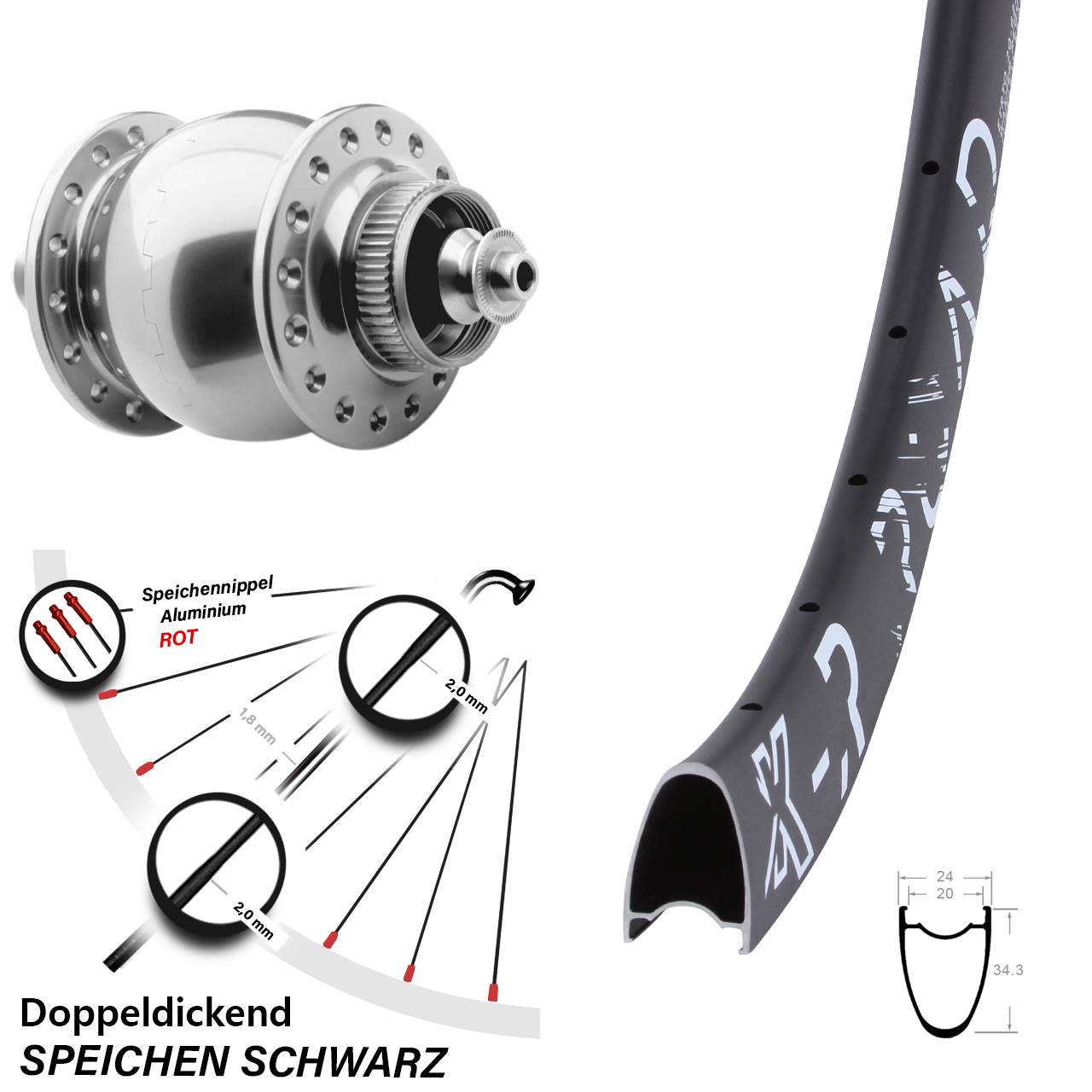 28 Zoll KX-R Road SON 28 Disc Nabendynamovorderrad QR