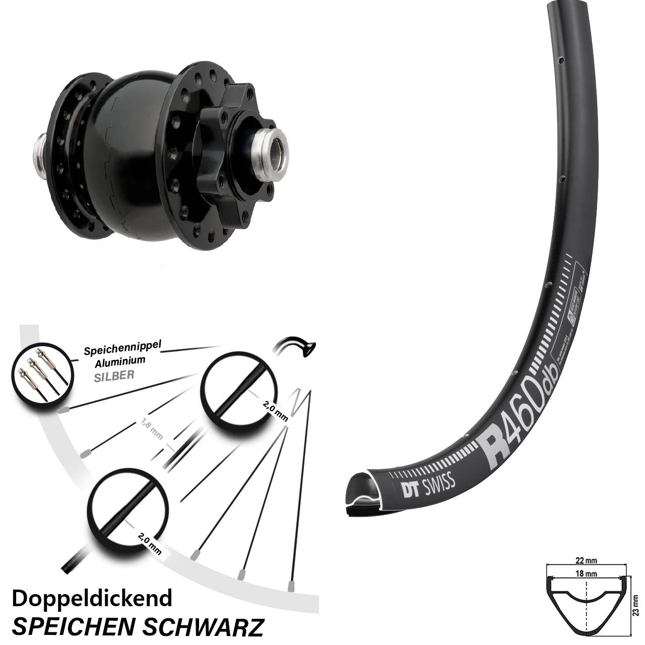 DT Swiss R 460 DB Vorderrad 28 Zoll Dynamo SON 28-12