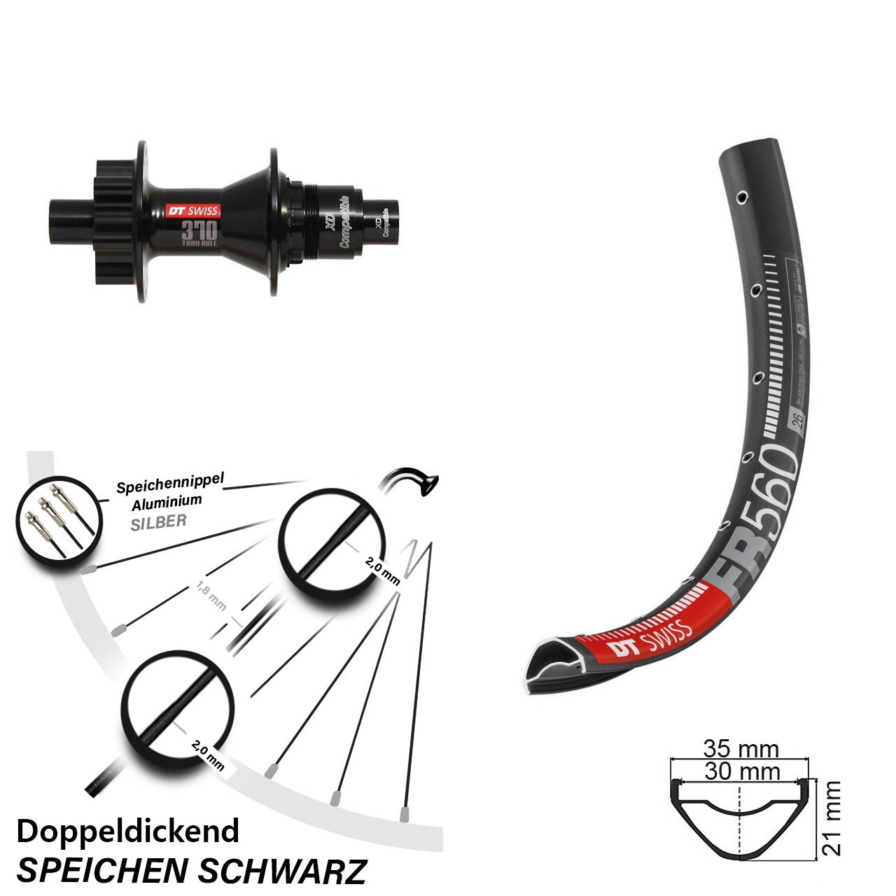 DT Swiss FR 560-370 26 Zoll Disc Laufrad 12x142 XD