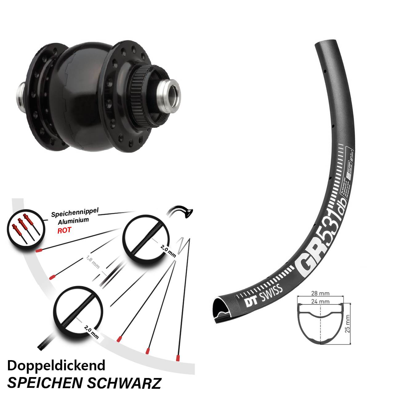 SON delux DT Swiss GR531 650B Disc Laufrad mit Nabendynamo 12x100