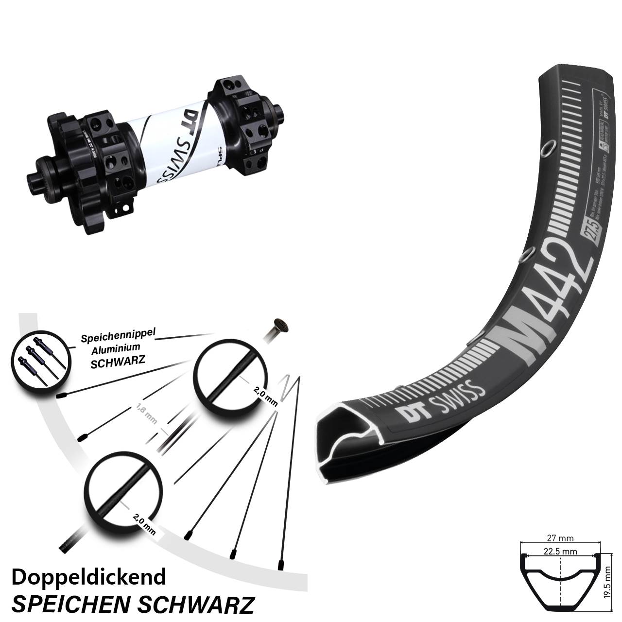28 Zoll M442 DT Swiss X1900 6-Loch Straightpull Vorderrad QR