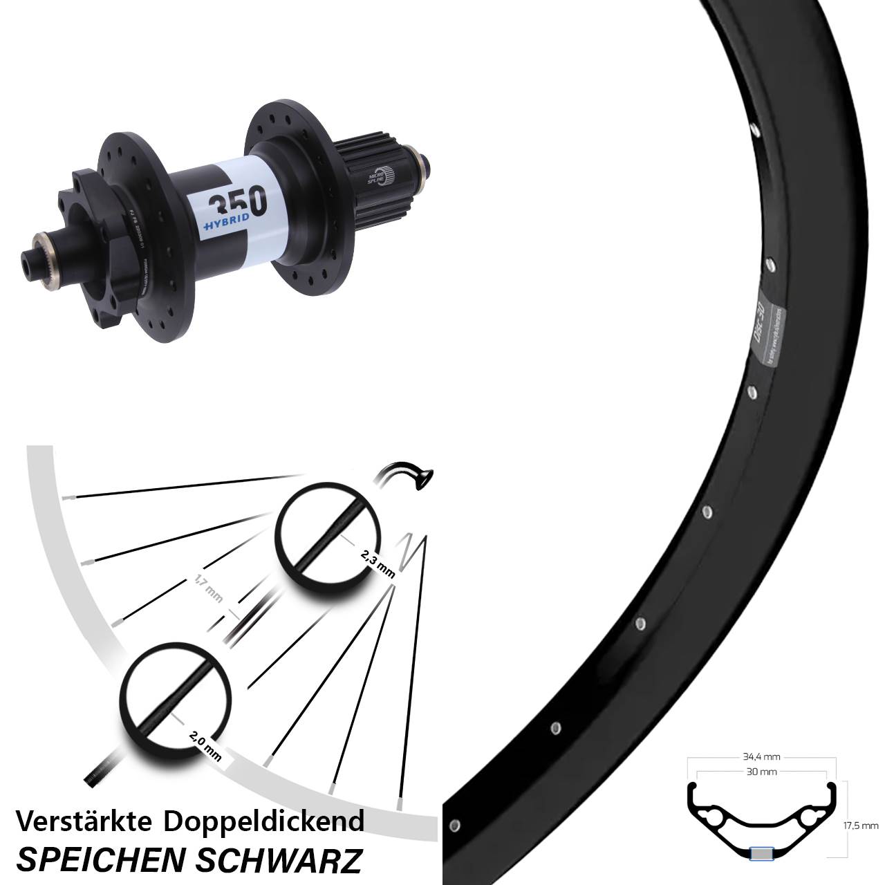 Boost Laufrad QR 29 Zoll Ryde Disc 30 DT Swiss 350 Hybrid Shimano Micro Spline
