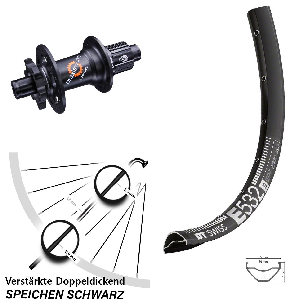 DT Swiss E 532 350 29 Zoll Disc Hinterrad 12x142 Micro Spline