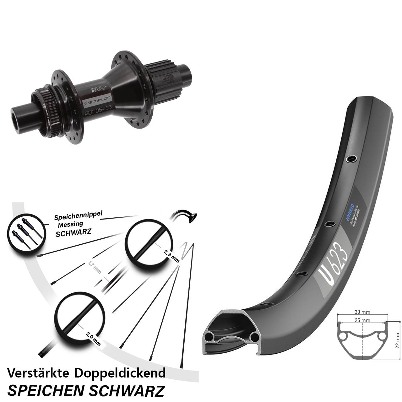 Disc Hinterrad 28 Zoll DT Swiss U623 DT Swiss 370 Hybrid Shimano Micro Spline 12x142