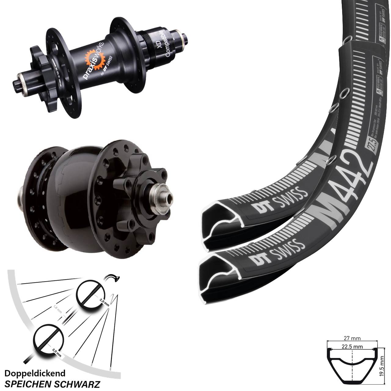 Laufradsatz 29 Zoll DT Swiss M 442-350 SON 28 Disc 6-Loch Sram XD QR