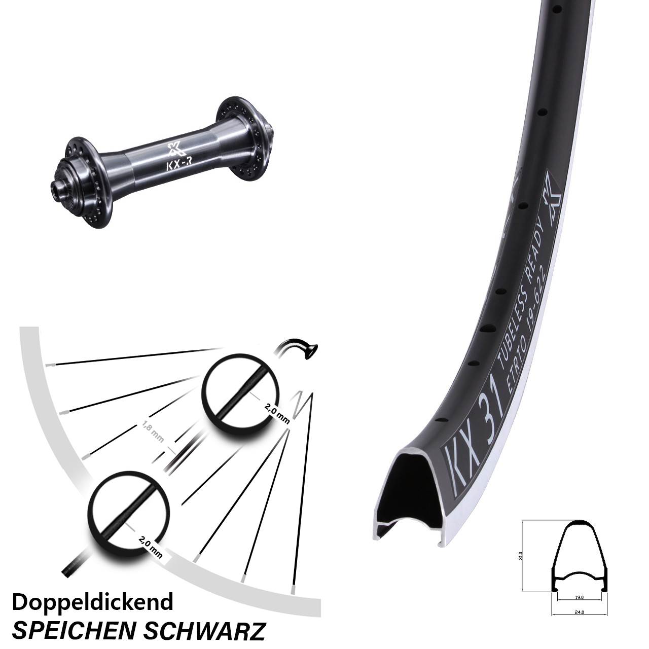 Laufrad 28 Zoll KX 31 KX-R Felgenbremse 5/100 schwarz