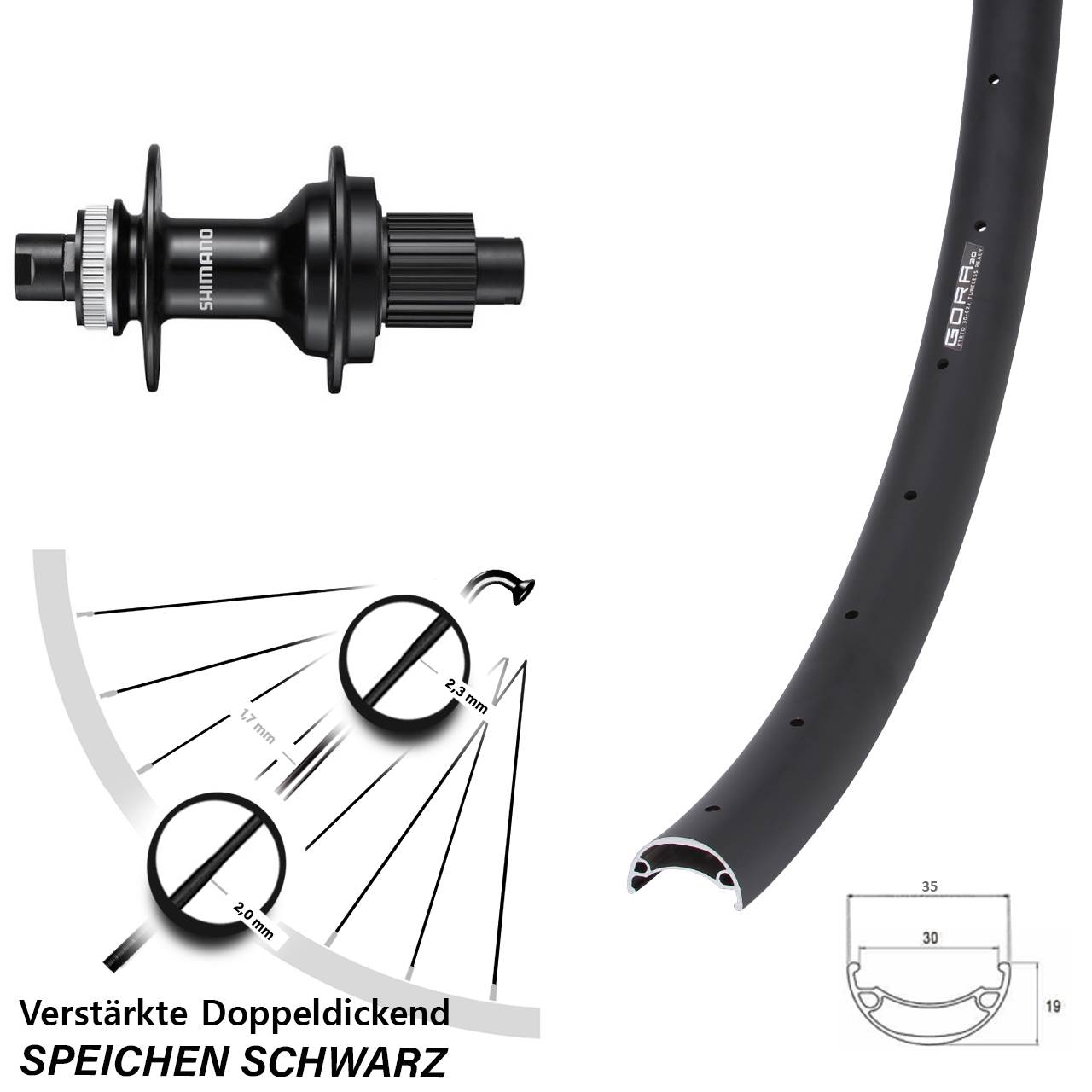 Hinterrad Centerlock 12x142 29 Zoll Gora 30 Shimano FH-MT510 Micro Spline