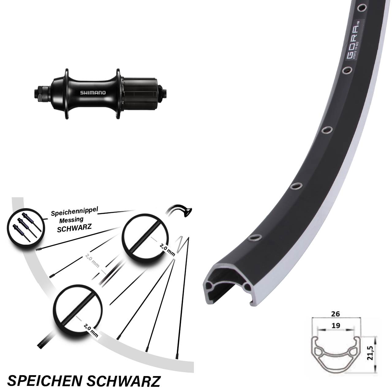 28 Zoll Hinterrad Shimano RS300 Gora 19 QR 8-11-fach