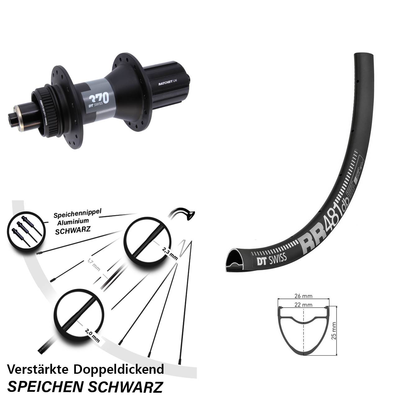 DT Swiss RR481-370 28 Zoll Hinterrad Centerlock für Schnellspanner 8-12 fach HG
