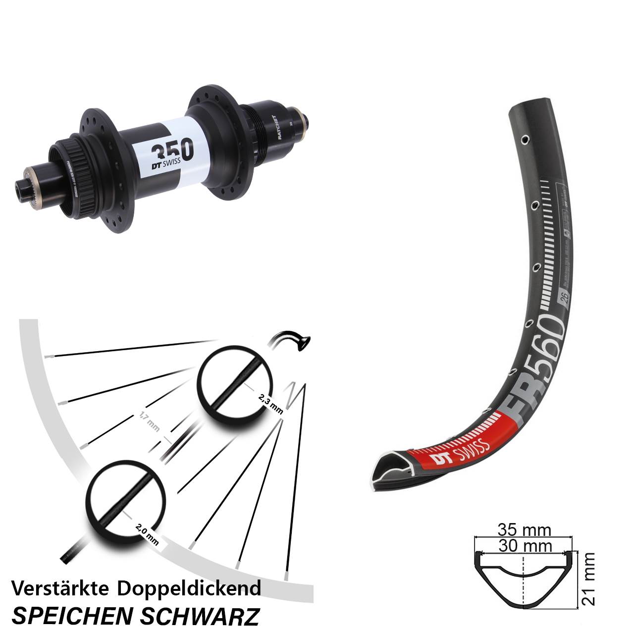 26 Zoll DT Swiss FR560-350 Disc Hinterrad für Schnellspanner SRAM XD