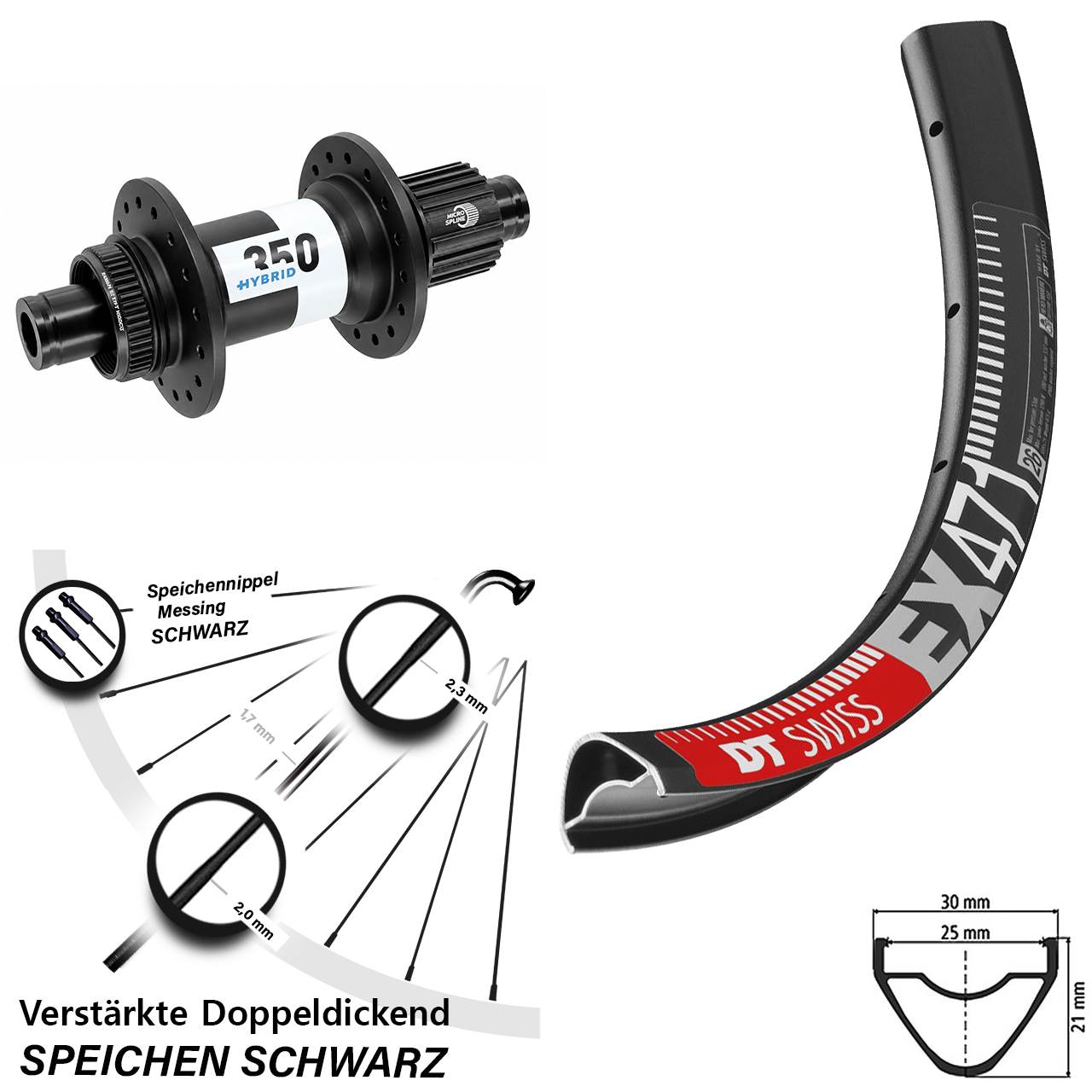 DT Swiss EX471-350 Hybrid 29 Zoll Centerlock Hinterrad 12x148 Boost Shimano Micro Spline
