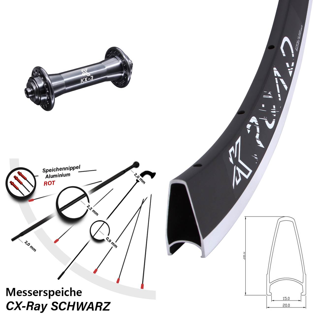 28 Zoll Vorderrad KX-R Road für Schnellspanner Messerspeiche CX-Ray