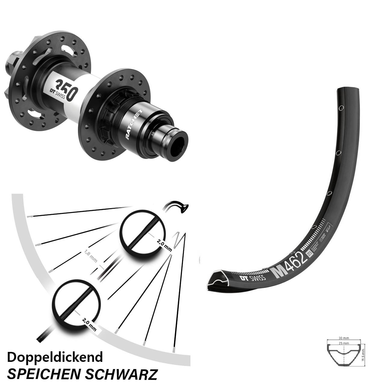 Hinterrad 6-Loch Disc 27,5 Zoll M 462 DT Swiss 350 Steckachse 12x142 mm Sram XD