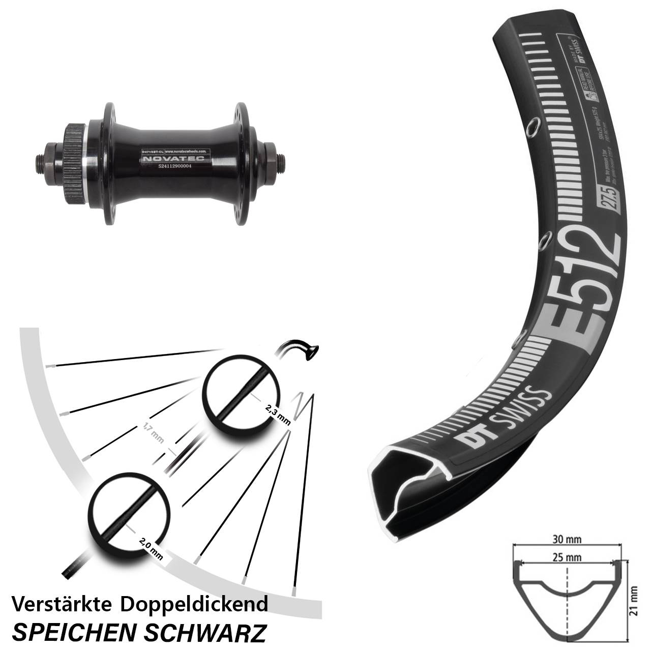 DT Swiss E 512 Novatec D471 27,5 Zoll Disc Vorderrad QR