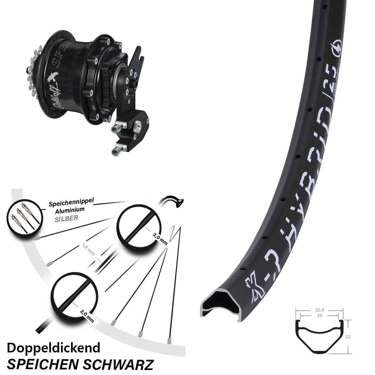 KX-R Hybrid 25 Rohloff CC DB OEM2 Tandem schwarz 26 Zoll Disc Hinterrrad