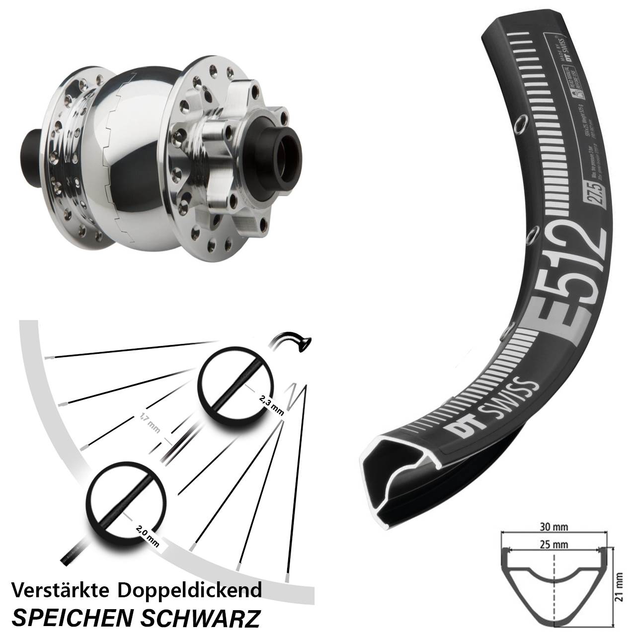 Disc 29 Zoll Vorderrad mit Nabendynamo DT Swiss E 512 SON 28 15x100