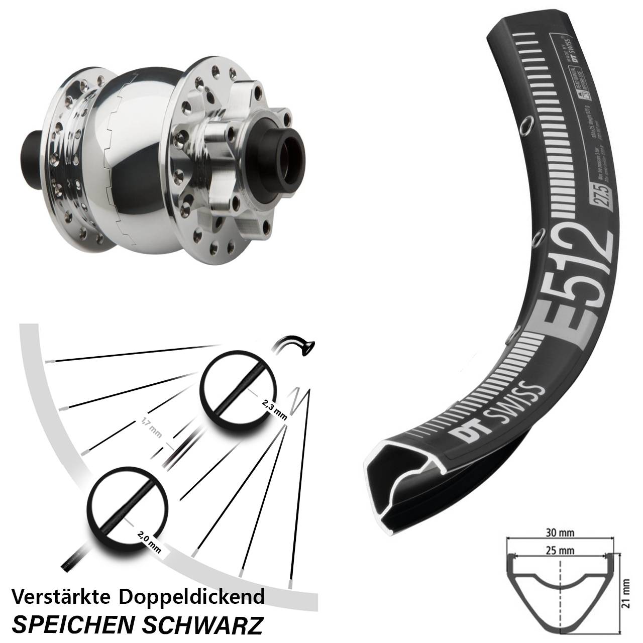 Disc 29 Zoll Vorderrad mit Nabendynamo DT Swiss E 512 SON 28 15x100