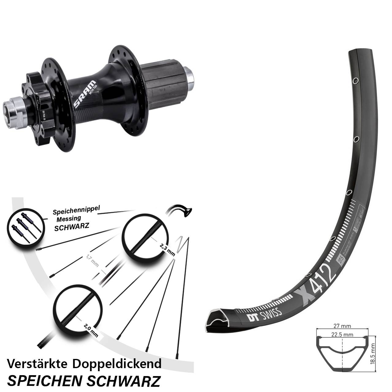 6-Loch Hinterrad 12x148 29 Zoll DT Swiss X 412 Sram 746 8-11 fach