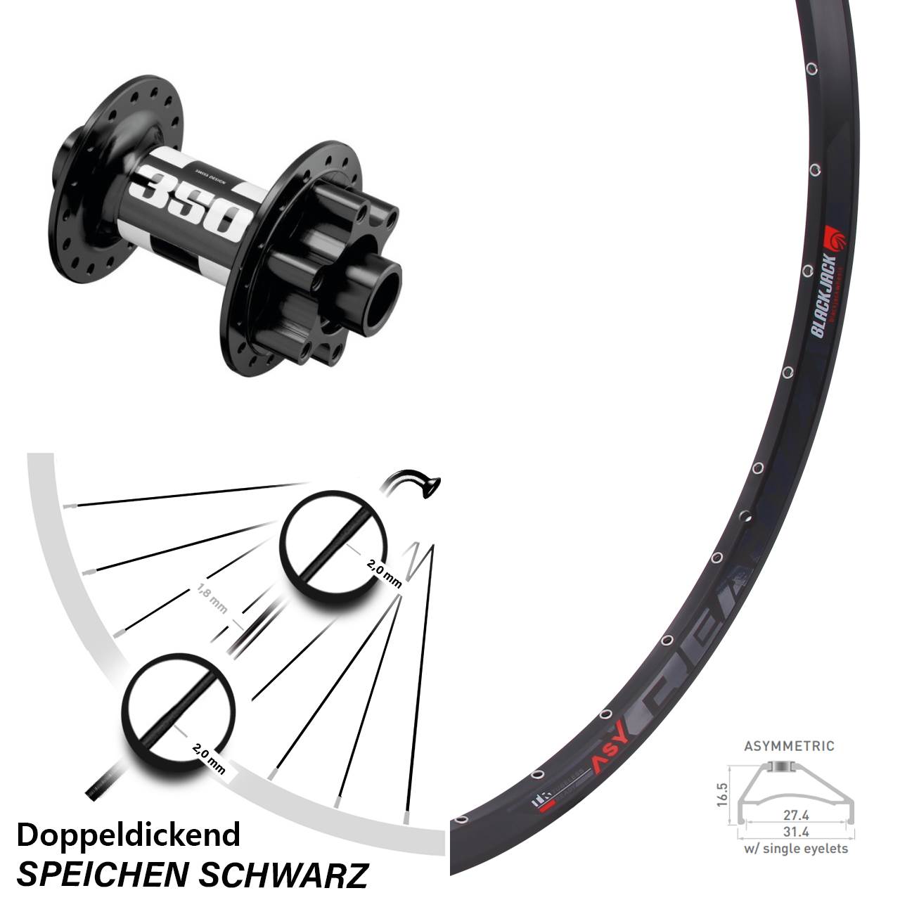 27,5 Zoll Vorderrad DT Swiss 350 Boost Rodi Ready 27 6-Loch