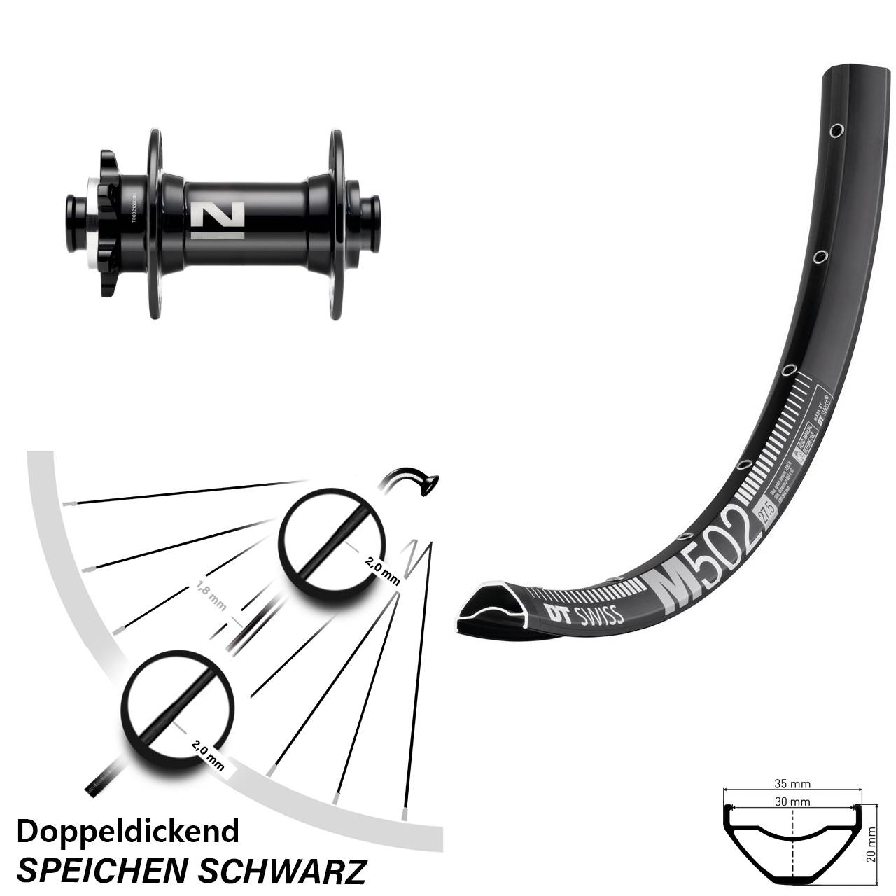 DT Swiss M 502 Novatec D041 29 Zoll Disc Vorderrad 15x110 Boost