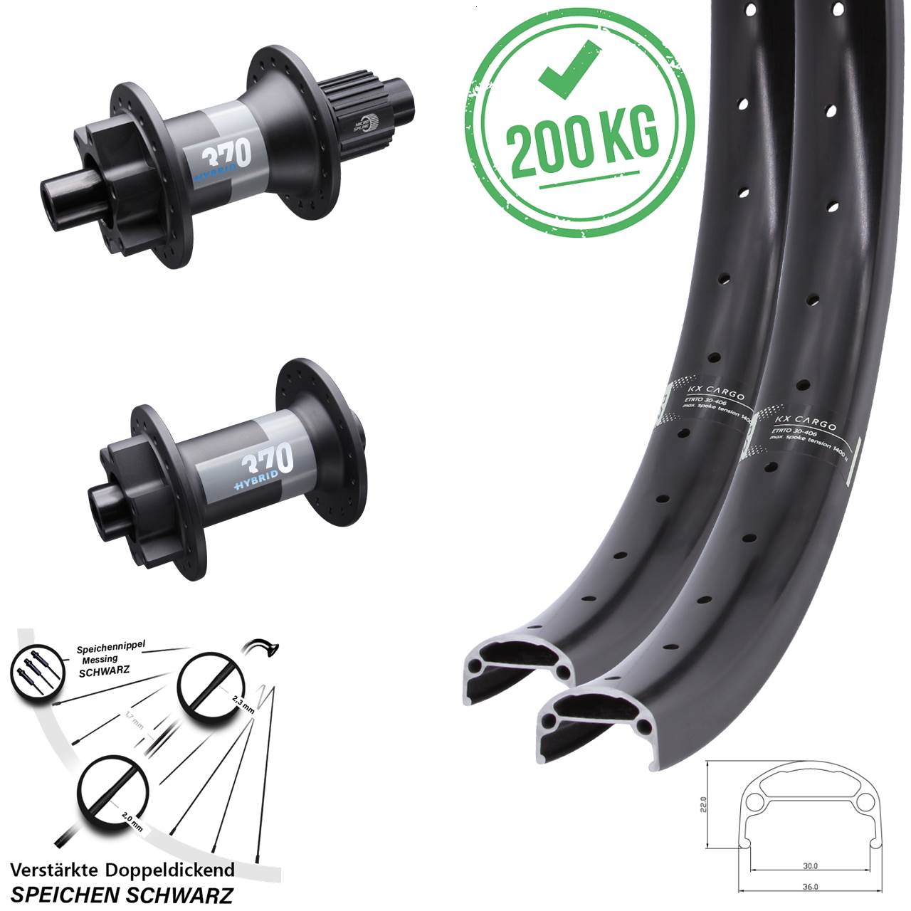 Disc Laufradsatz 15x110 12x148 20/26 Zoll KX Cargo DT Swiss 370 Hybrid Micro Spline