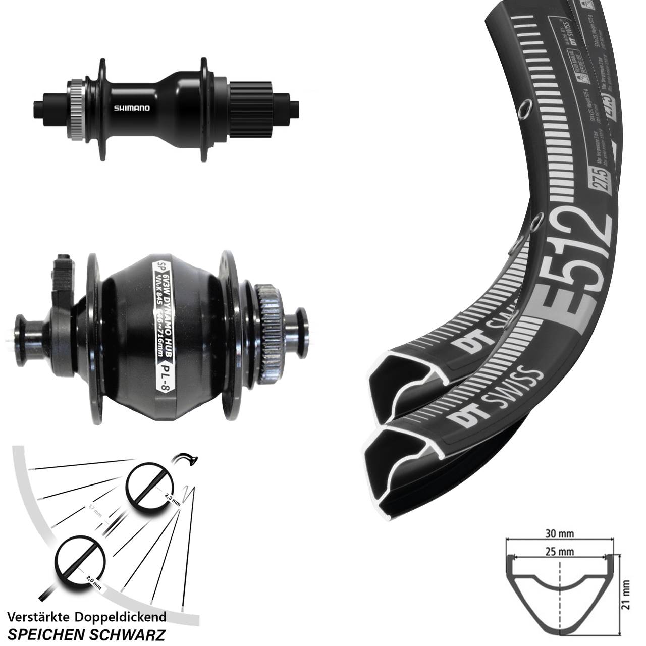 29 Zoll DT Swiss E512 Shimano FH-QC500 Shutter PL-8 Laufradsatz Centerlock QR Micro Spline