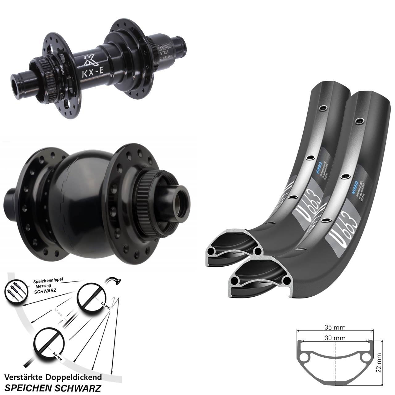 Laufradsatz Disc Boost 20/27,5 Zoll DT Swiss U 663 KX-E Heavy Duty SON 28 SRAM XD