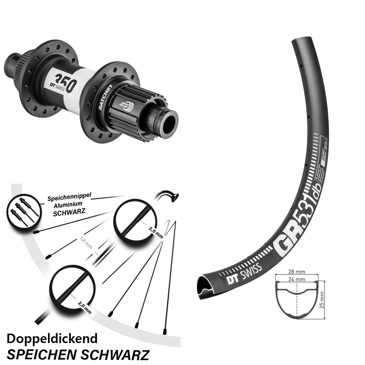 Disc Hinterrad 12x142 29 Zoll DT Swiss GR 531-350 Ratchet 36 Shimano Micro Spline