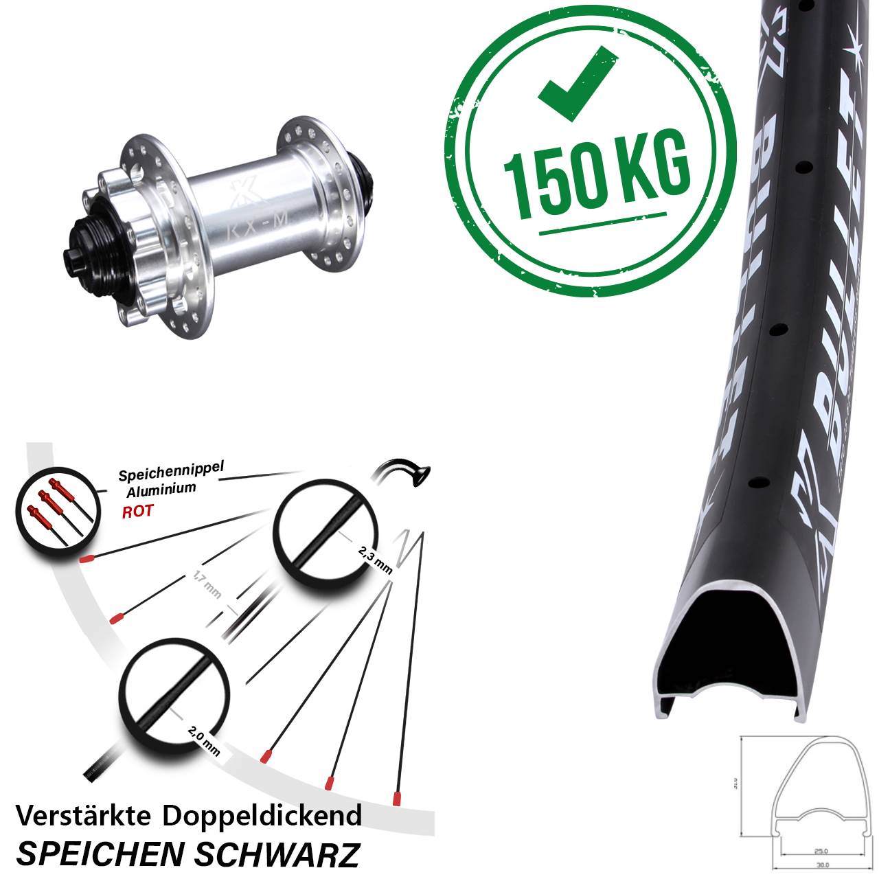 6-Loch Vorderrad 28 Zoll KX-M Bullet OS für Schnellspanner
