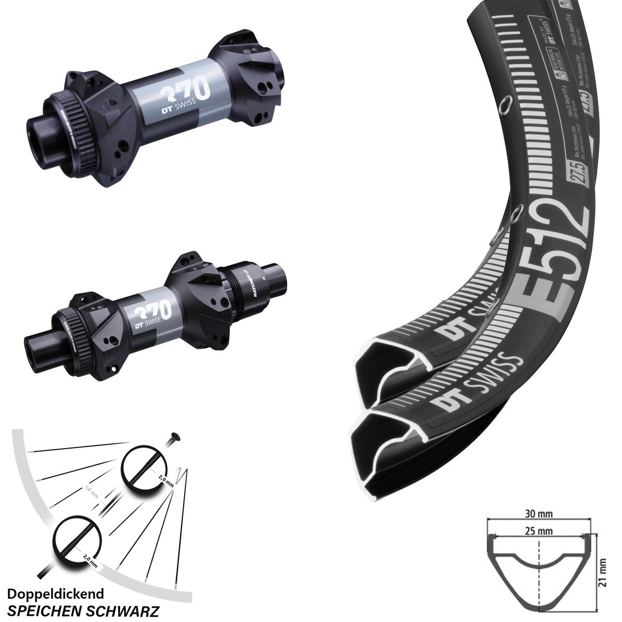 29 Zoll Boost Laufradsatz Straightpull 370 DT Swiss E 512 MTB Enduro Sram XD Centerlock