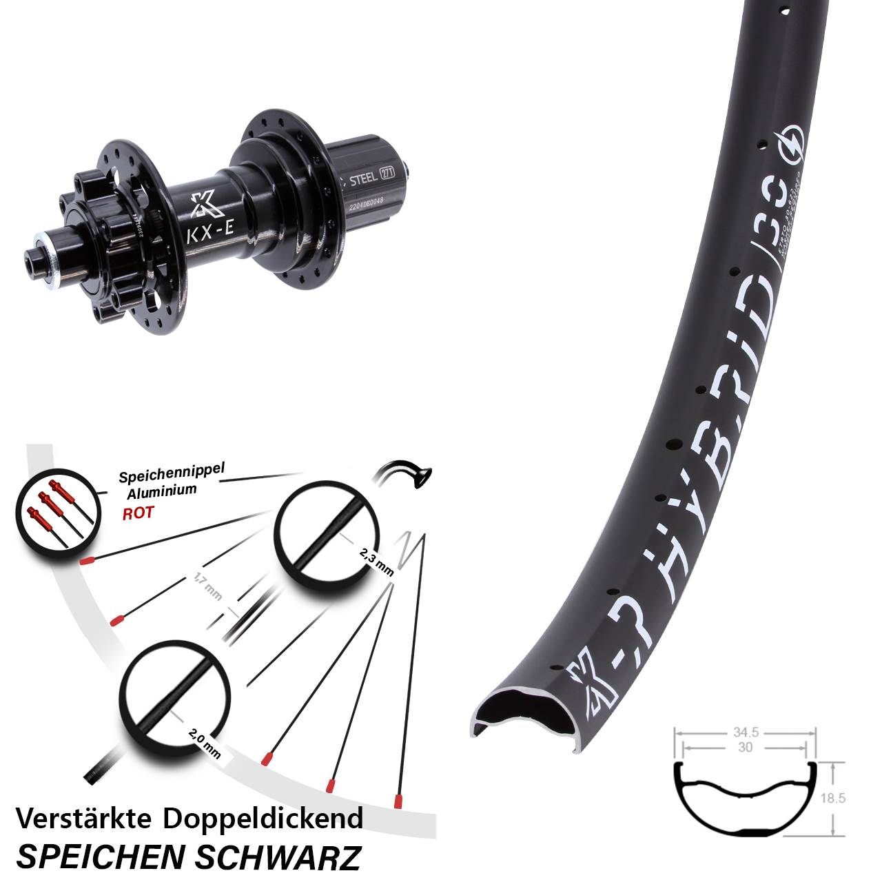 6-Loch Hinterrad für Schnellspanner 29 Zoll KXR-E Hybrid 30 8-12 fach HG
