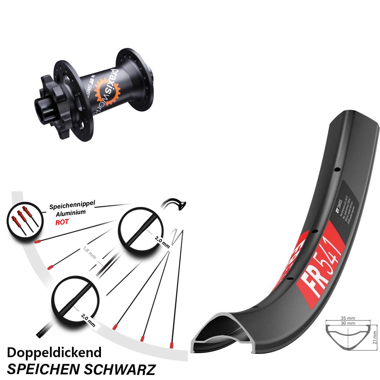 Disc Vorderrad 27,5 Zoll DT Swiss FR 541-350 SL 15x100