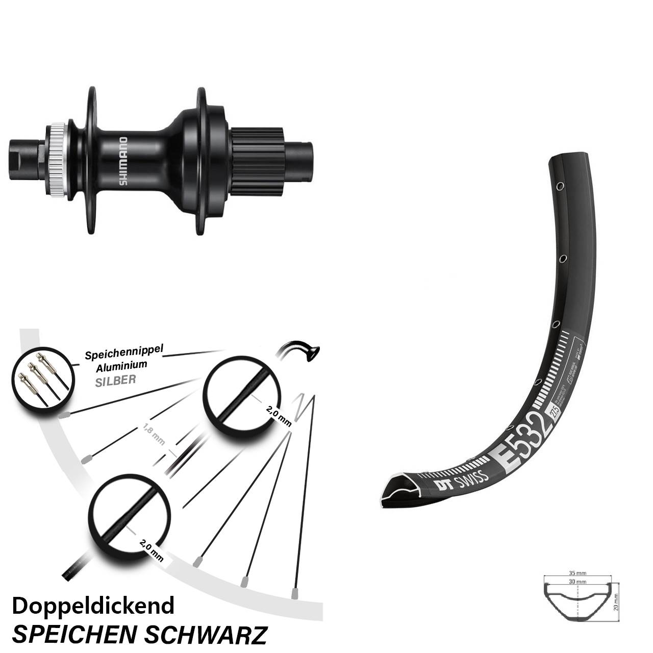 Disc Hinterrad 12x142 29 Zoll DT Swiss E532 Shimano FH-MT510 Micro Spline