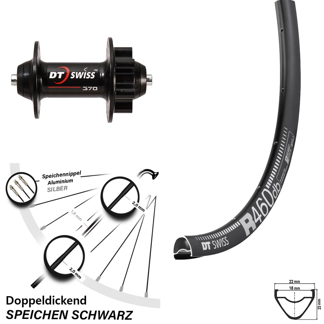 28 Zoll DT Swiss R 460 DB Gravel Vorderrad mit 370 Nabe 6-Loch