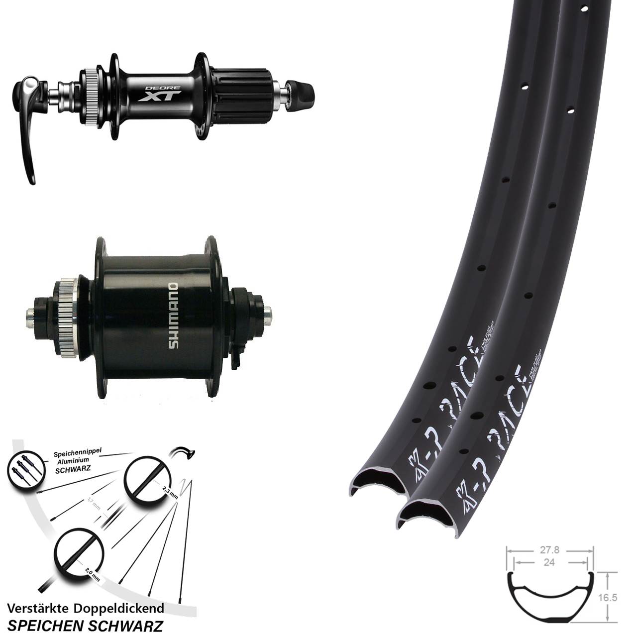 KX-R Race Shimano DH-UR700-3D XT 28 Zoll Laufradsatz Centerlock QR 8-11 fach HG