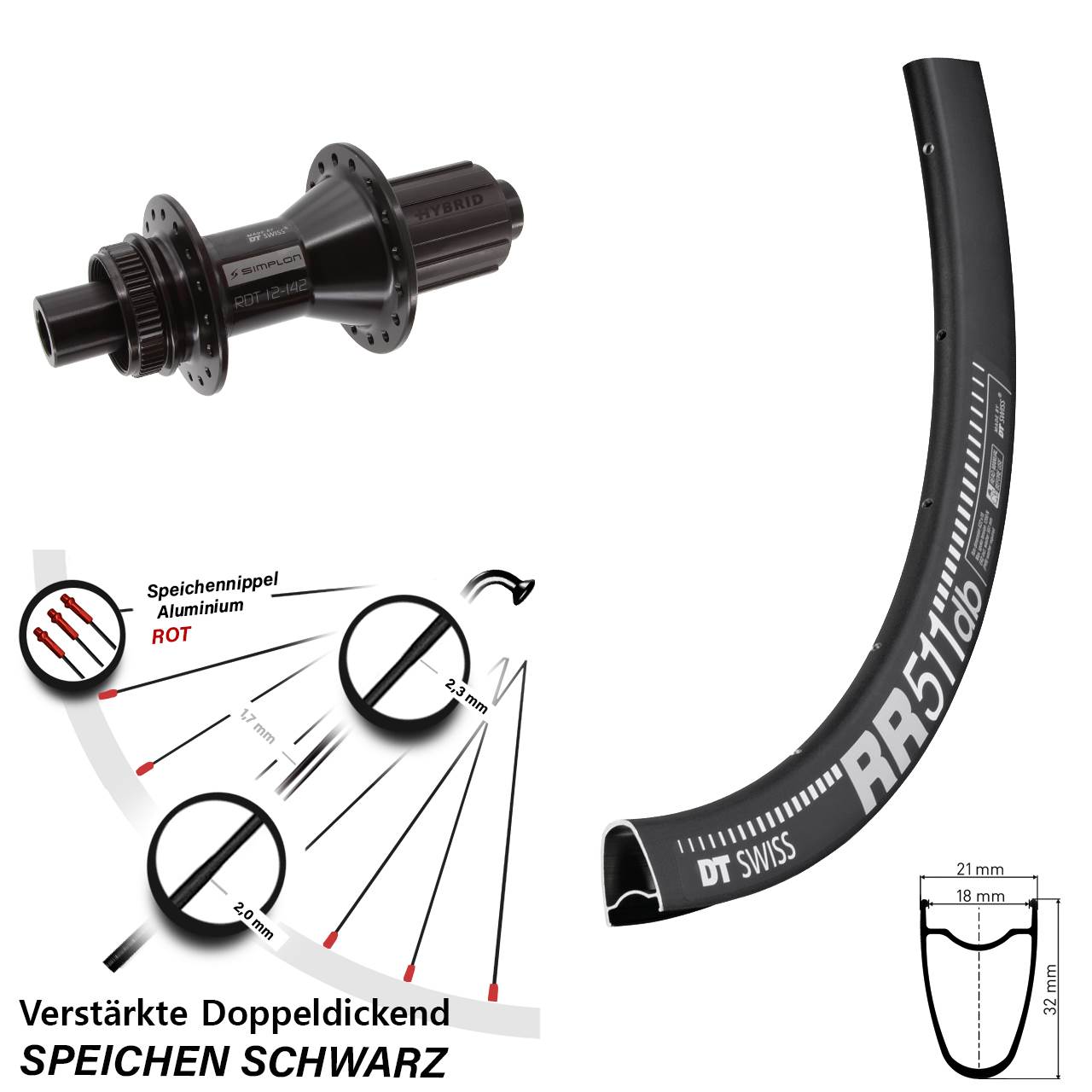 Disc Laufrad 28 Zoll DT Swiss RR511-370 Hybrid 8-11 fach HG 12x142
