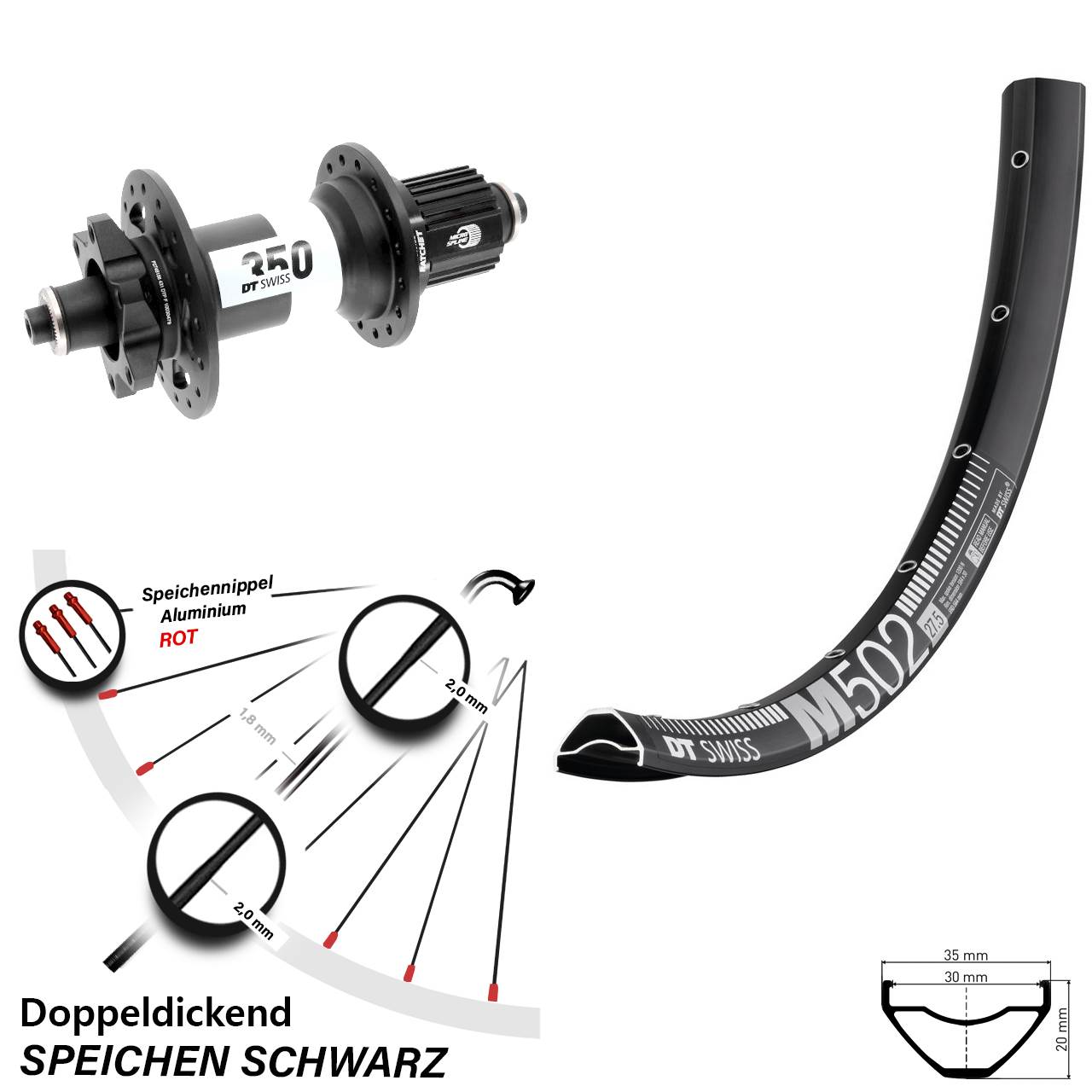 Disc Hinterrad 29 Zoll DT Swiss M502 350 Shimano Micro Spline QR Boost