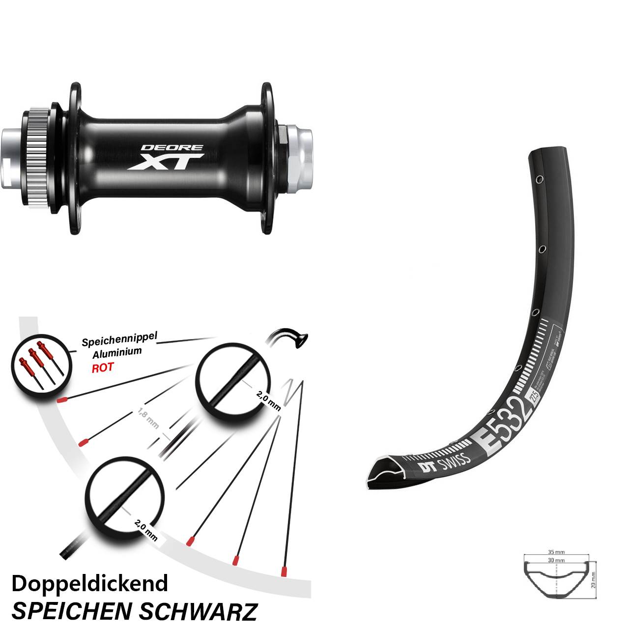 DT Swiss E532 Shimano XT 27,5 Zoll Disc Laufrad 15x110 Boost