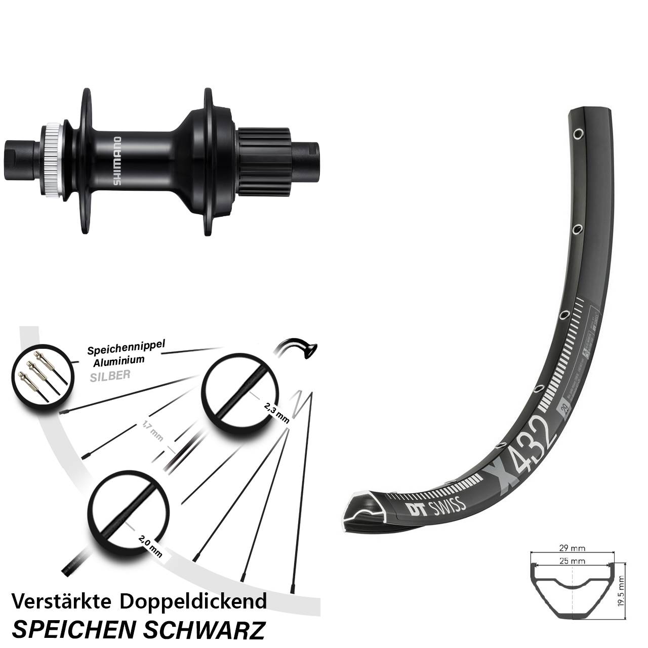 29 Zoll DT Swiss X 432 Shimano FH-MT510-B Centerlock Hinterrad 12x148 Micro Spline