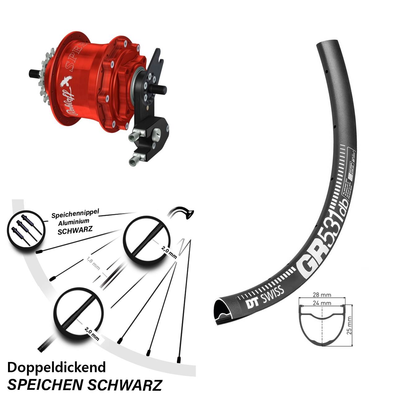 DT Swiss GR 531 Rohloff Speedhub TS DB OEM2 Tandem rot 28-29 Zoll Disc Hinterrrad