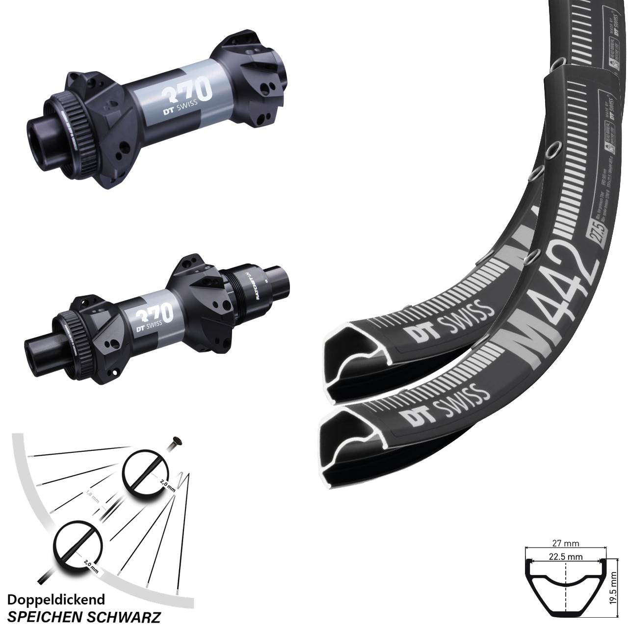 29 Zoll M 442 DT Swiss 370 Straightpull Laufradsatz 15x110 12x148 Boost XD 11-12 fach