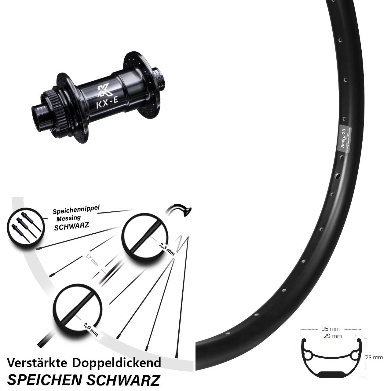 Vorderrad Centerlock 15x100 20 Zoll Ryde Andra 29 KX-E