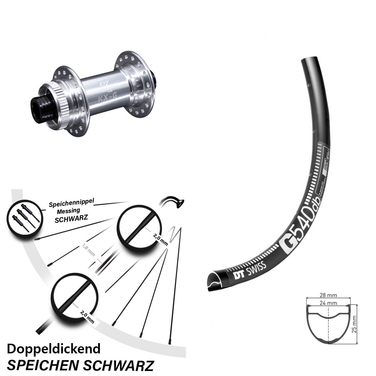 27,5 Zoll DT Swiss G540 KX-G Vorderrad Centerlock 15x100