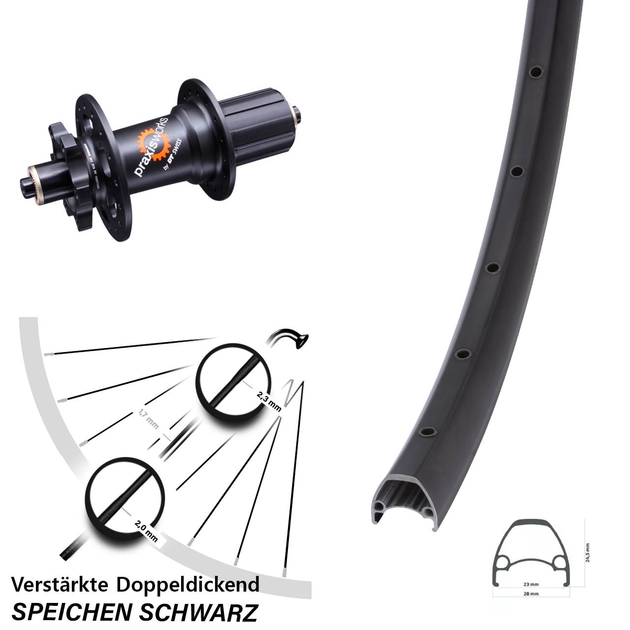 6-Loch Hinterrad 28-29 Zoll Ambrosio Sport DT Swiss 350 8-11 fach für Schnellspanner